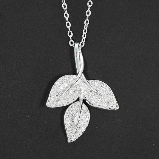 Back To Nature Pave Leaves Silver Plated Necklace